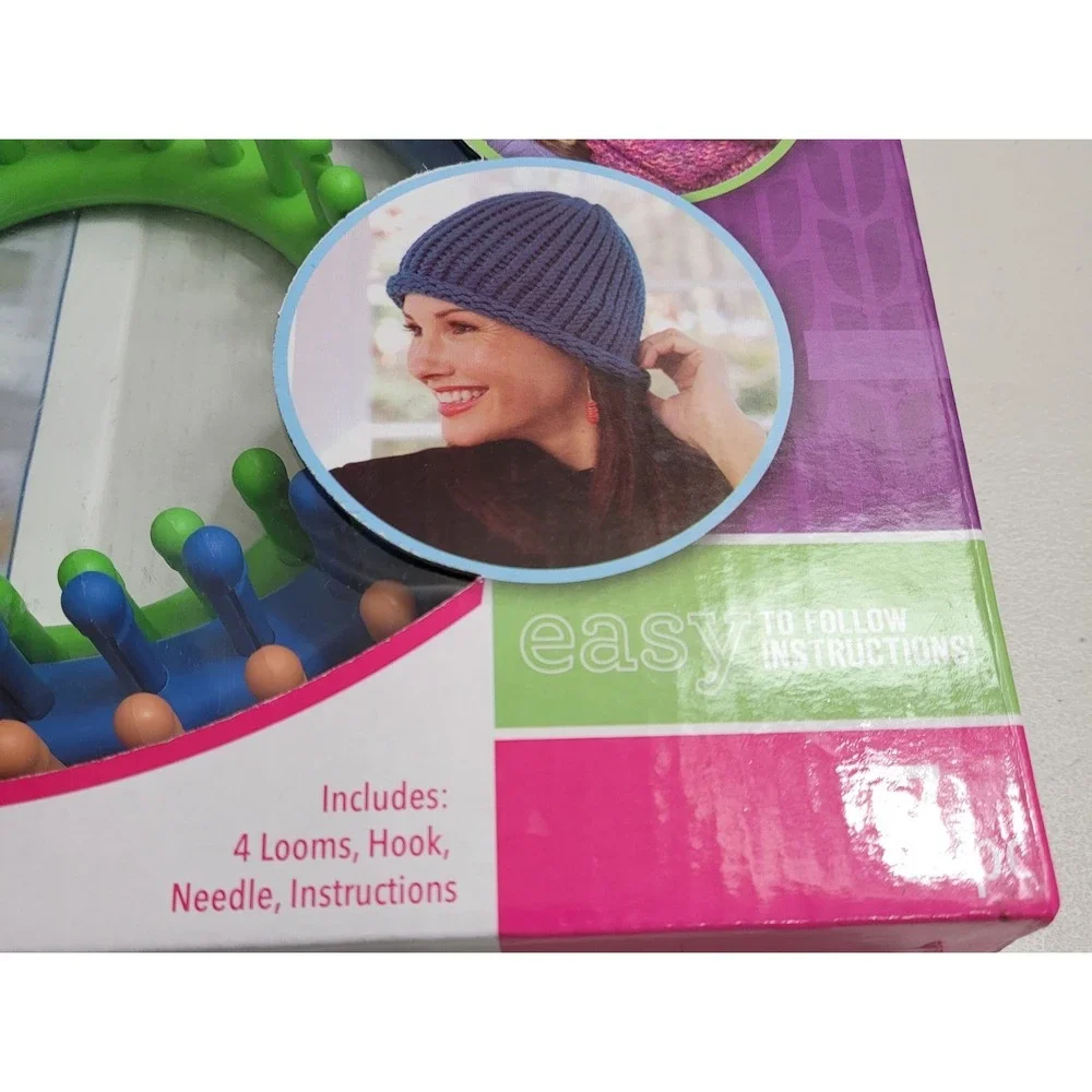 Leisure Arts Round Loom Set with Hook, Assorted 4 Looms, Hook, Instruction NEW